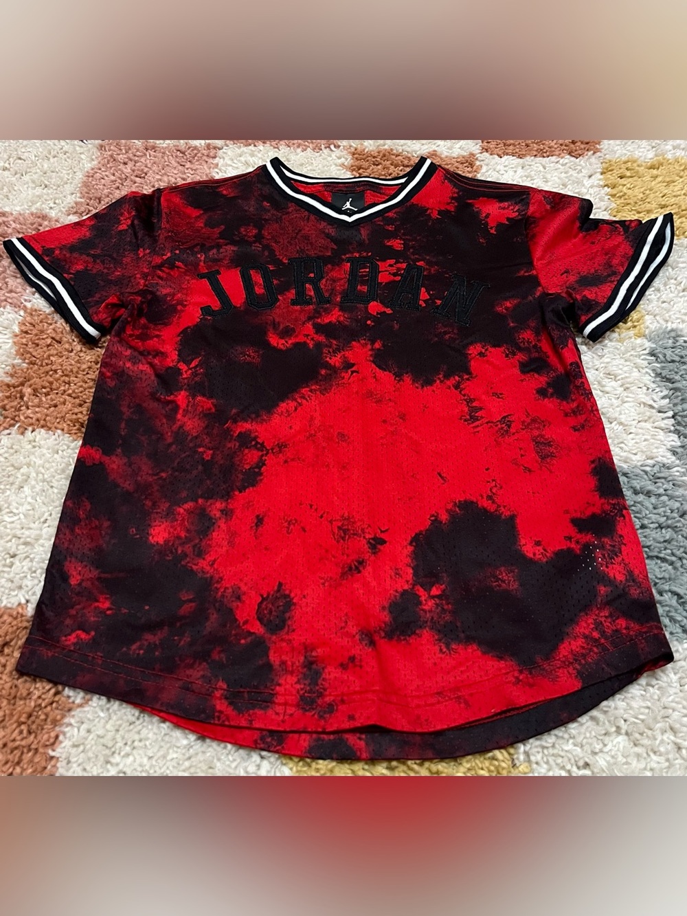 Jordan Youth Small Red & Black Tie Dye Athletic Mesh Style Jersey T-Shirt
